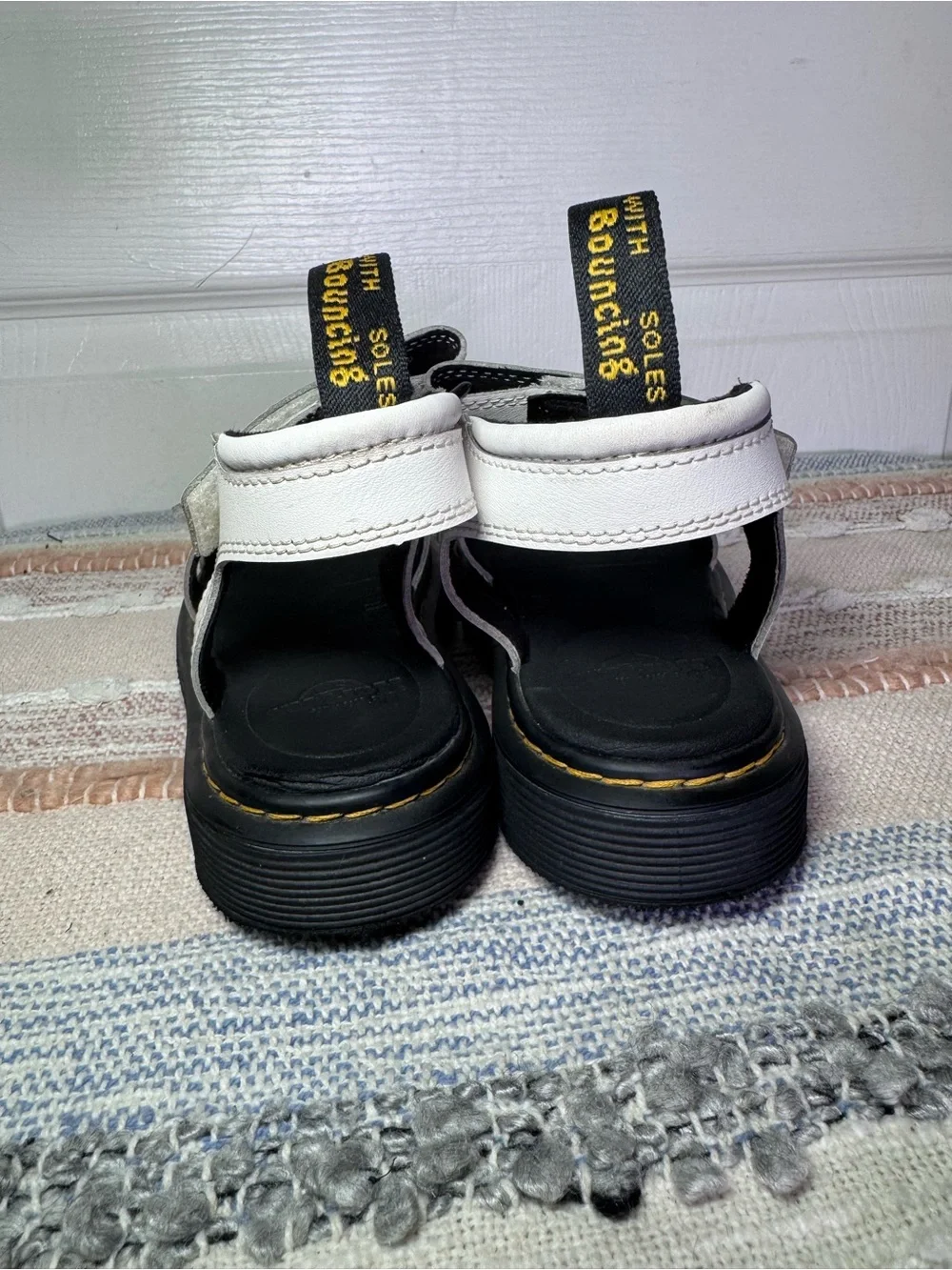 Dr. Martens Klaire J White and Black Leather Platform Sandals